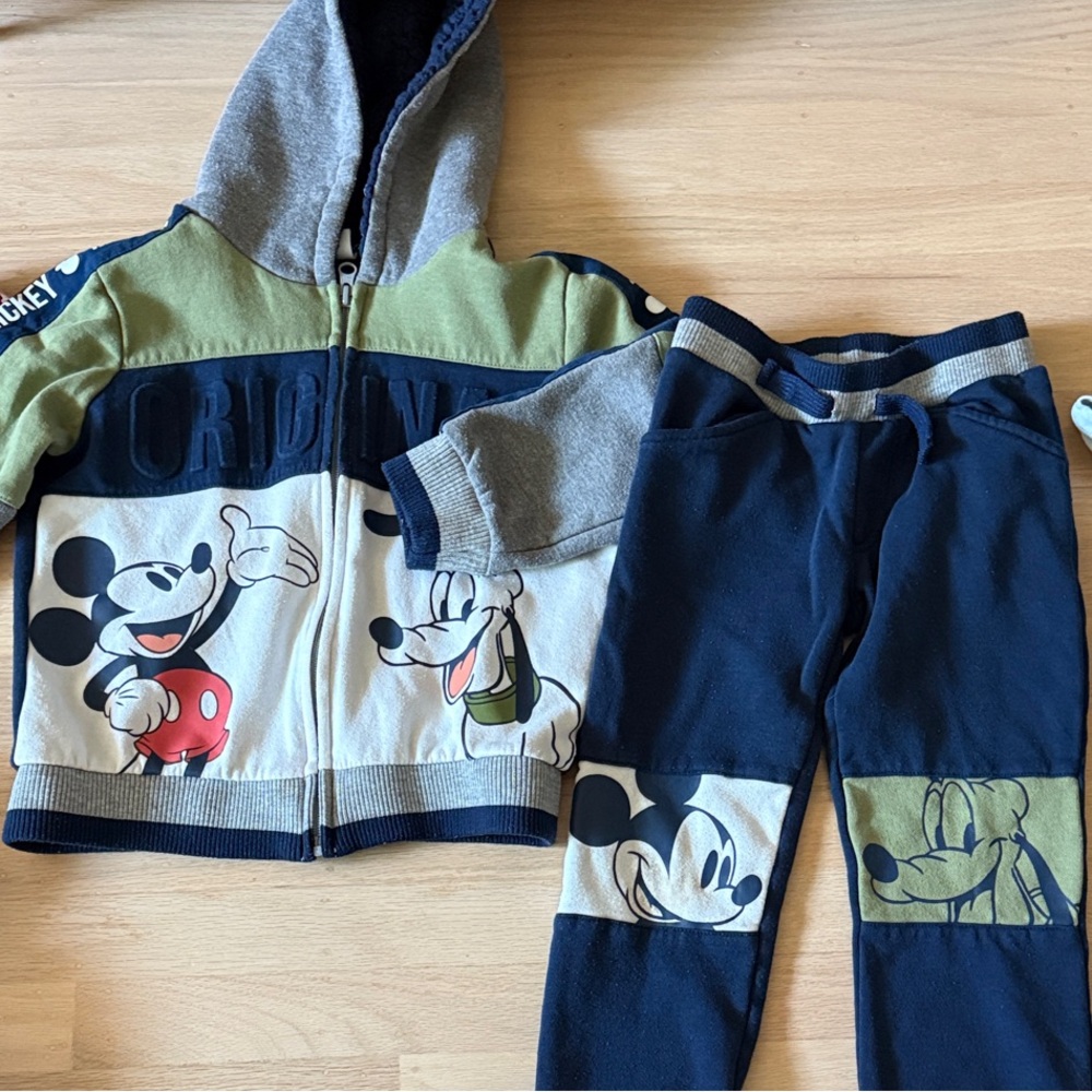 Disney Mickey Mouse Kids Sweatpants & Hoodie Set - Navy and Olive